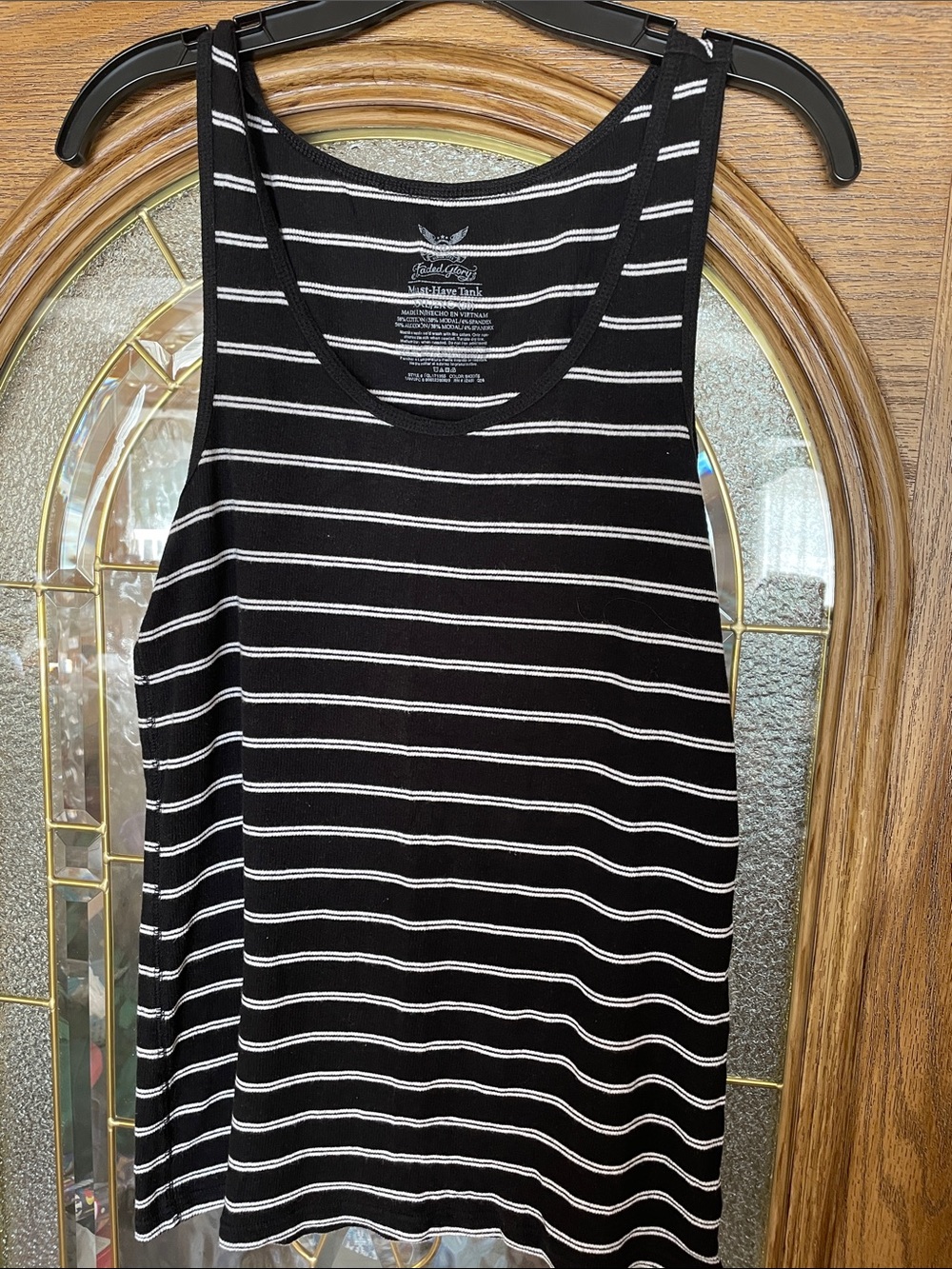 Faded Glory Black & White Striped Tank Top